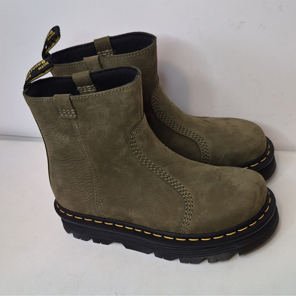 Dr. Martens Zebzag Rigger Women's Leather Chelsea Ankle Boots Olive Size 7
